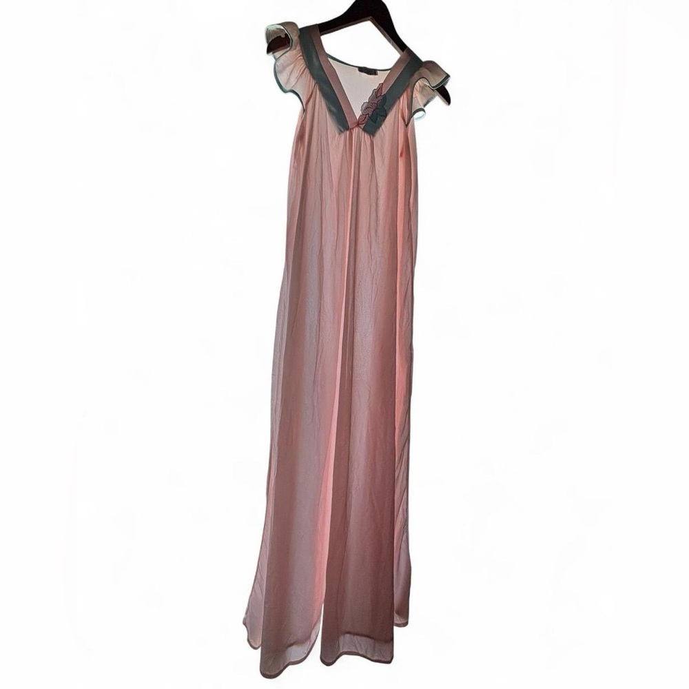 Vintage Pink & Blue Sheer Maxi Chemise, Size Small